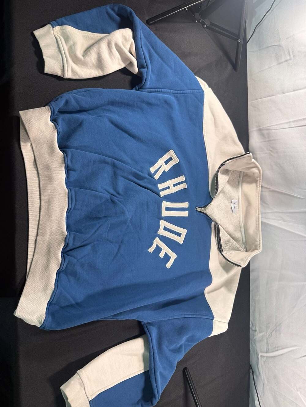 RHUDE Easthampton Quarter Zip Sweatshirt Blue White Size L